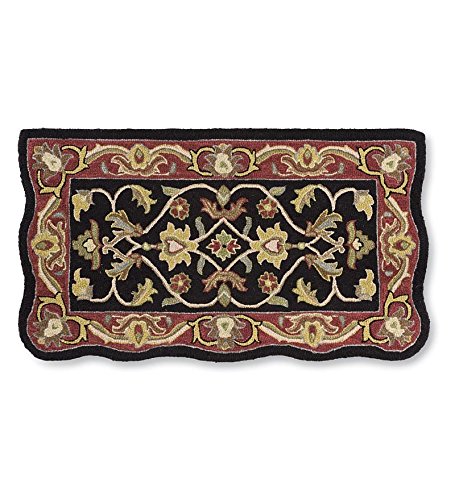 Rectangular Hand Tufted Fire Resistant Scalloped Wool Fireplace McLean Hearth Rug 25 W x 45 L Black/Red