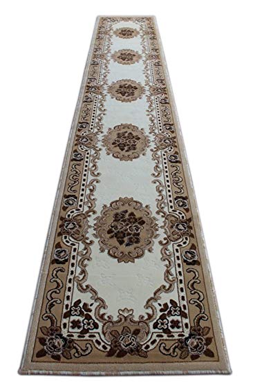 Kingdom Traditional Runner Rug (32 Inch X 15 Feet 6 Inch) Design 121 Ivory