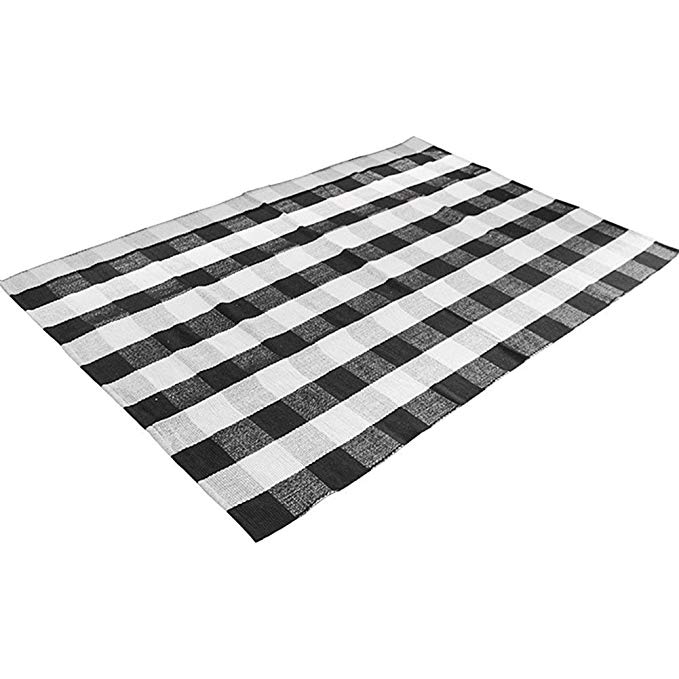 Ukeler Area Rugs, Black White Plaid Rugs Cotton Hand-Woven Checkered Carpet Washable Non-Skid Kitchen Rugs Mat, 47.3''x70.8'', Plaid