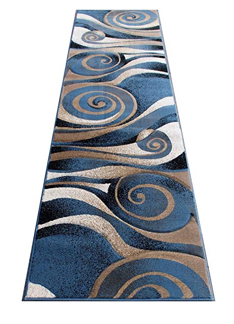 Modern Area Rug Design Sculpture 258 Blue (32 Inch X 10 Feet) Runner