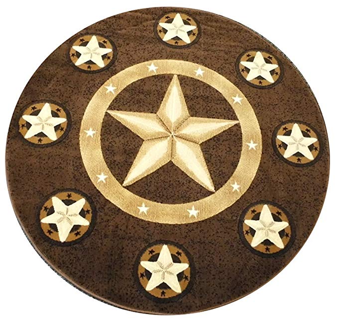 Champion Rugs Texas Star Western Chocolate Area Rug Design #CR83 (5 Feet x 5 Feet Round)