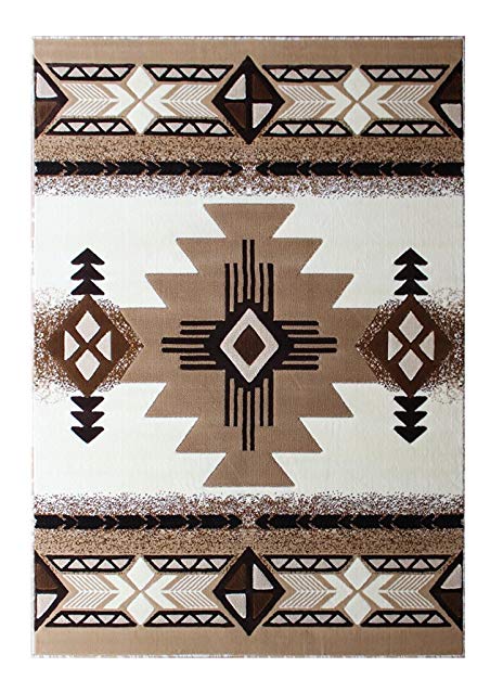 Champion Rugs Southwest Native American Area Rug Ivory Design #CR598 (5 Feet X 7 Feet)