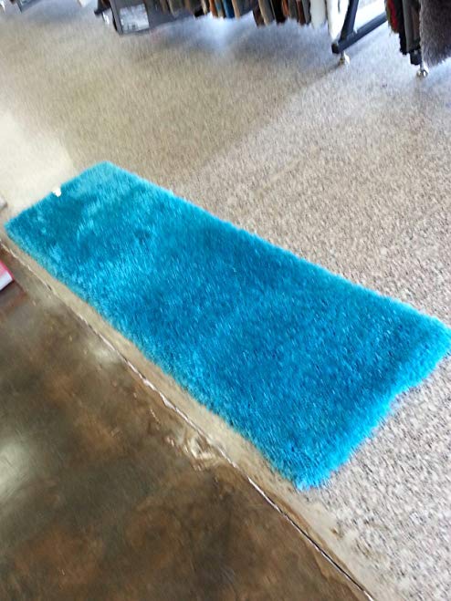 Shaggy Solid Turquoise Living Room Area Rug, Hand Tufted, Now on Sale Exact Size 2'x7'5