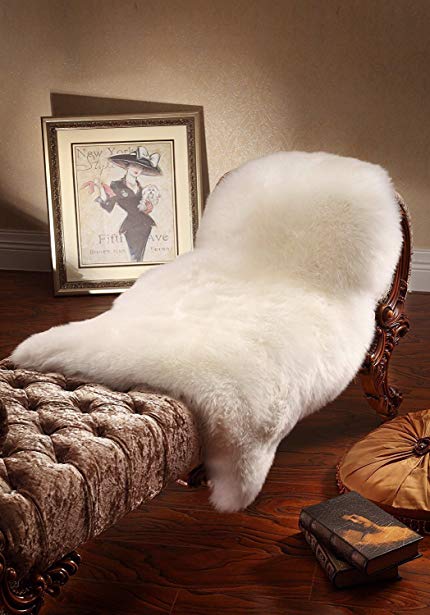 Genuine Sheepskin Rug One Pelt Ivory Natural Non-Dyed Fur Soft Thick Luxurious Wool (Medium 65-110 cm)