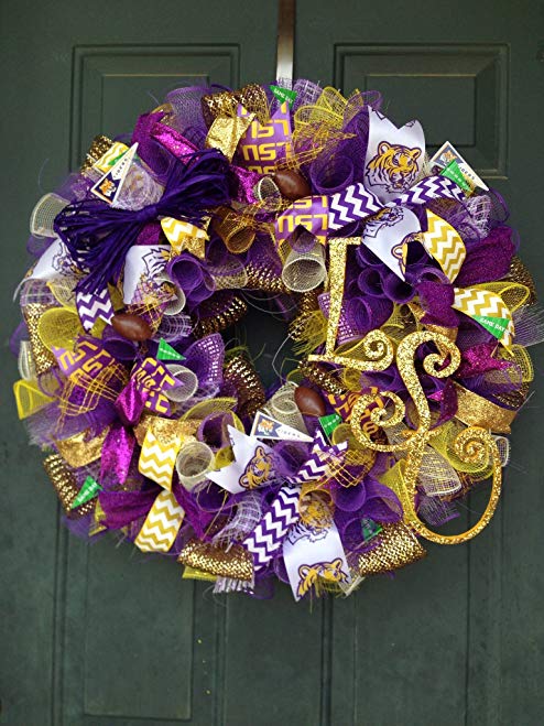 New Handmade LSU Tigers Deco Mesh Wreath