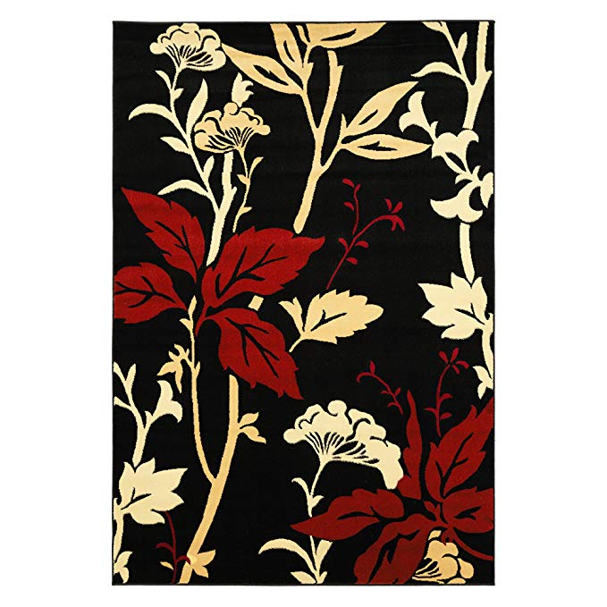 Wow Home Flower Garden Black Area Rug 7'10