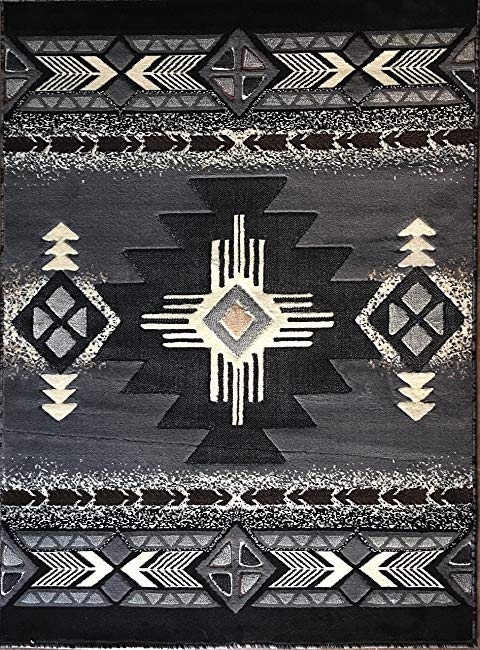 Southwest Native American Area Rug Grey & Black Design C318 (5 feet 2inches X 7 feet)