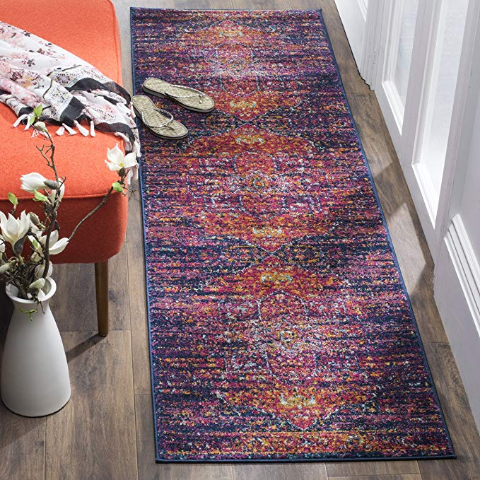 Safavieh Evoke Collection EVK275F Oriental Medallion Blue and Fuchsia Runner (2'2