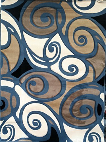 Modern Area Rug Abstract Blue Sculpture Design #S 241 (3 feet 10 inch X 5 feet 3 inch)