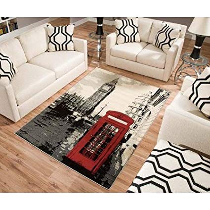 BLOSSOMZ Terra London Rectangle Area Rug Black/white/red 5'3