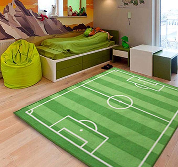 YOYOMALL Green Football Field Square Carpet,Football Field Anti-slip Doormat for Kids.