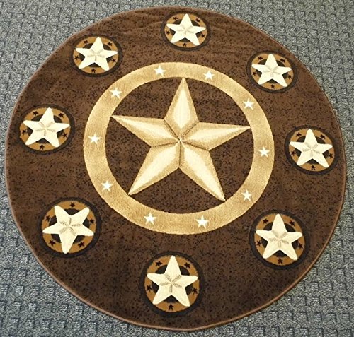 Champion Rugs Texas Star Western Chocolate Brown Area Rug #CR85 (5 Feet X 5 Feet Round)