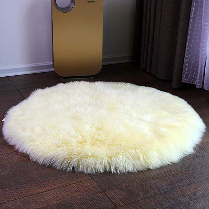 Pinkday Faux Sheepskin Area Rug White Round Area Rug Fake Sheepskin Carpet (5' Diameter)