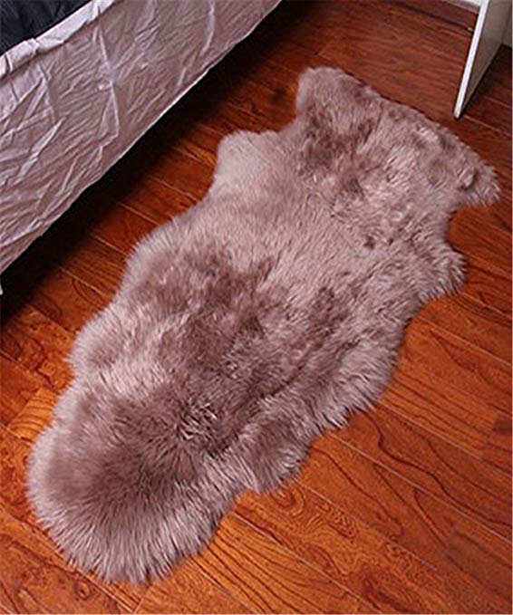 FOLWEP Premium Genuine Australian Thick Sheepskin Rug Real Sheepskin Blanket Natural Fur,Perfect Gift for Mom, Grandma, Grandpa or Housewarming Gift,Brown 2.3ft x 5ft