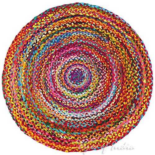 Eyes of India - 5 ft Round Colorful Woven Chindi Braided Area Decorative Rag Rug Indian Bohemian Boho