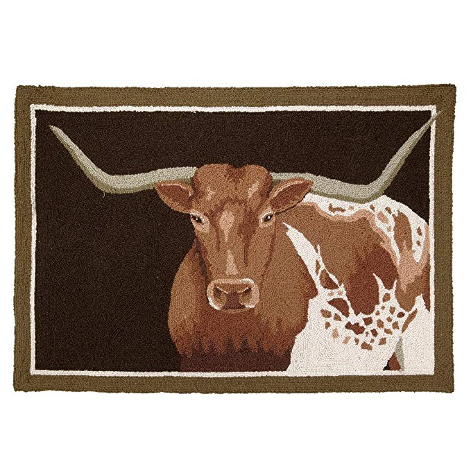 Longhorn Steer Hooked Western Rug - Rustic Decor