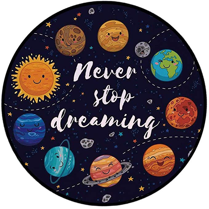 Printing Round Rug,Quote,Outer Space Planets and Star Cluster Solar System Moon and Comets Sun Cosmos Illustration Mat Non-Slip Soft Entrance Mat Door Floor Rug Area Rug For Chair Living Room,Multi