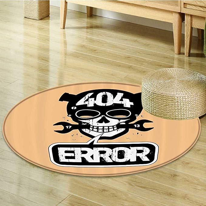 Nalahomeqq Skulls Decorations Collection Page Not Found Error Design with Cartoon Skull Computer Internet Page Failure Alert Image Polyester Fabric Room Circle carpet non-slip-Diameter 160cm(63