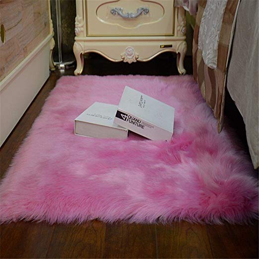 Felala Super Soft Faux Fur Fake Sheepskin Sofa Couch Stool Casper Vanity Chair Cover Rug/Solid Shaggy Area Rugs for Living Bedroom Floor Bright Pink