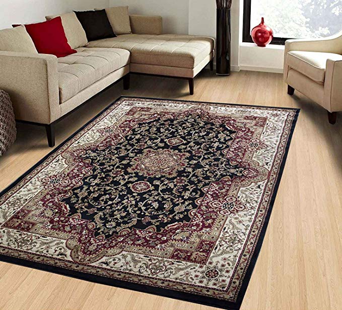 LA Rug Linens Empire Collection Traditional Vintage Black Home Décor Area Rug 5x7 Feet (Empire 204 Black)