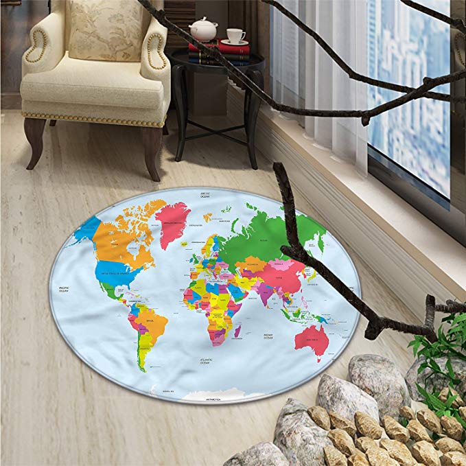 Map Round Area Rug Carpet Classical Colorful Map of World in Political Style Travel Europe America Asia AfricaOriental Floor and Carpets Multicolor