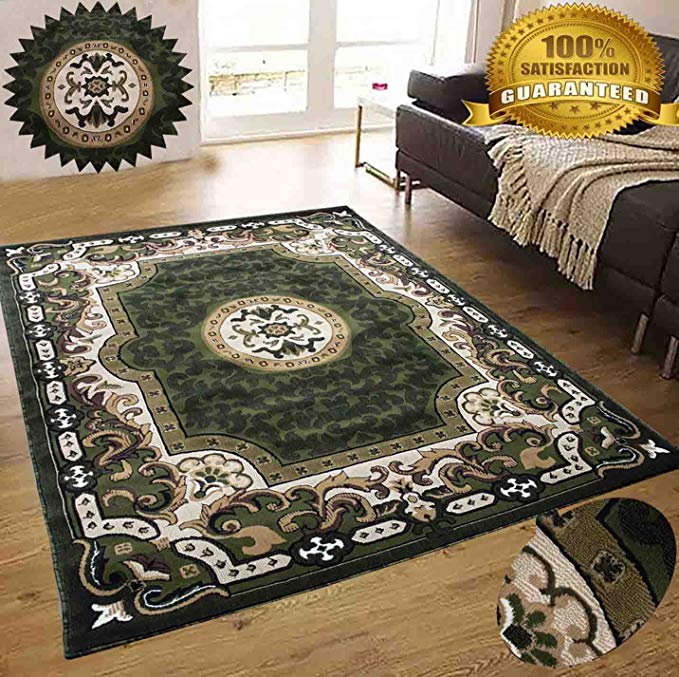 LA Rug Linens Colorful Chocolate Green Modern Contemporary Abstract Designer Hand Tufted 5x7 Bedroom Living Room Indoor Outdoor Rug Throw .5 Inch Thin Pile Height (Royal 101 Chocolate Green)