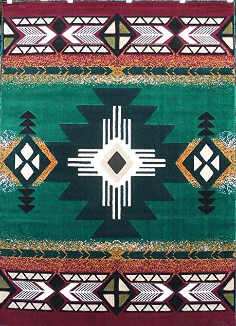 Southwest Native American Area Rug Hunter Green Design #CR597 (5 Feet X 7 Feet)