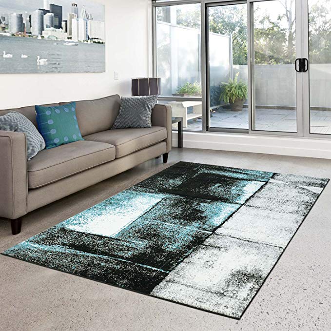 Ladole Turkish Turquoise Area Rug Carpet Modern Contemporary Living Room Rug, Home, Dining Area Rug (4 x 6 (120cm x 170cm), Teal)