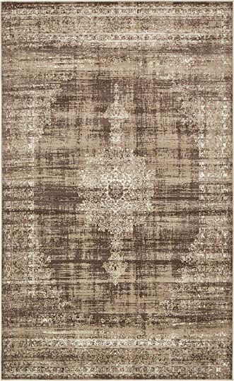 Area Rug Vintage Dark Beige 5' x 8' FT St. John Collection Rugs - Inspired Overdyed Carpet