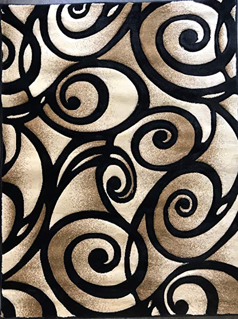 Contempo Modern Area Rug Contemporary Abstract Black Design 341 (4 Feet X 5 Feet 3 Inch)