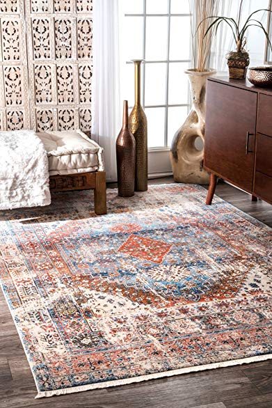 nuLOOM 200KHMC07A-305 Farley Medallion Fringe Area Rug, 3' x 5'