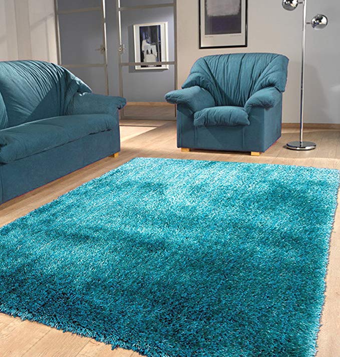 Shaggy Viscose Solid Collection, Turquoise Solid Area Rug, Hand Tufted, Approximate Size 2x8(SVS)Turquoise