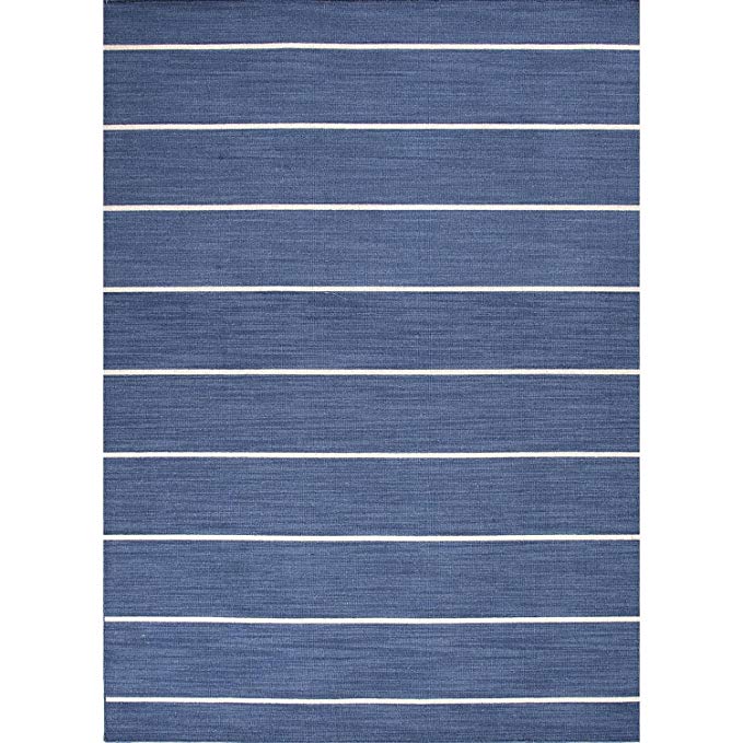 Demdaco 2' x 3' Sapphire Blue and White Striped Cape Cod Flat Weave Area Throw Rug