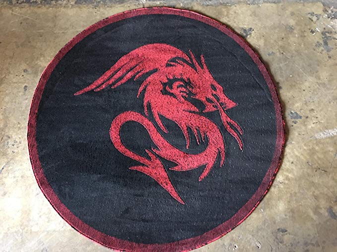 Americana Dragon Style Round Area Rug Design #133 Black (5 Feet 3 Inch X5 Feet 3 Inch Round)