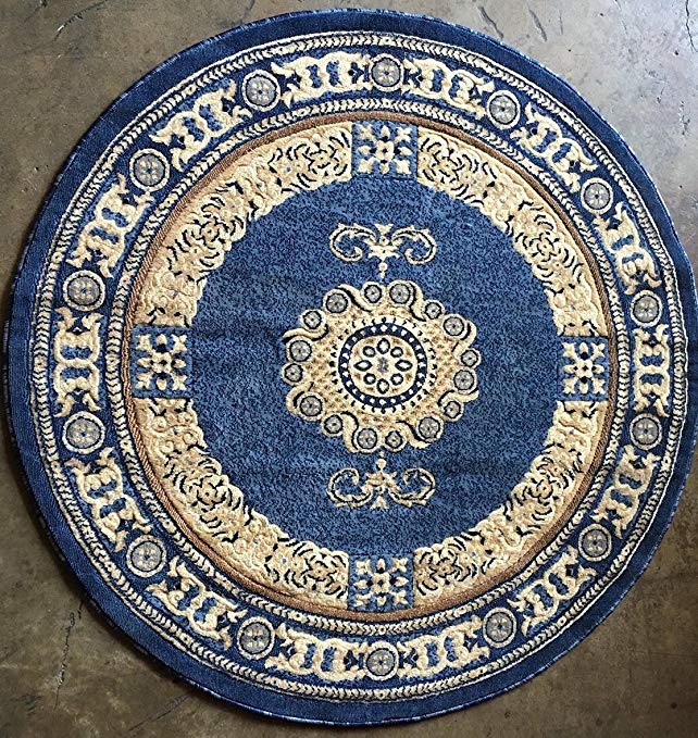 Traditional Round Persian Oriental Area Rug Light Blue Design 121 (5 Feet 2 Inch X5 Feet 3 Inch Round)