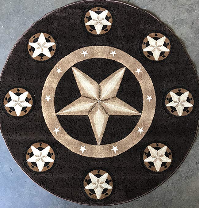 Skinz Texas Lone Star Round Area Rug Chocolate Brown Design 78 (5 Feet X 5 Feet Round)