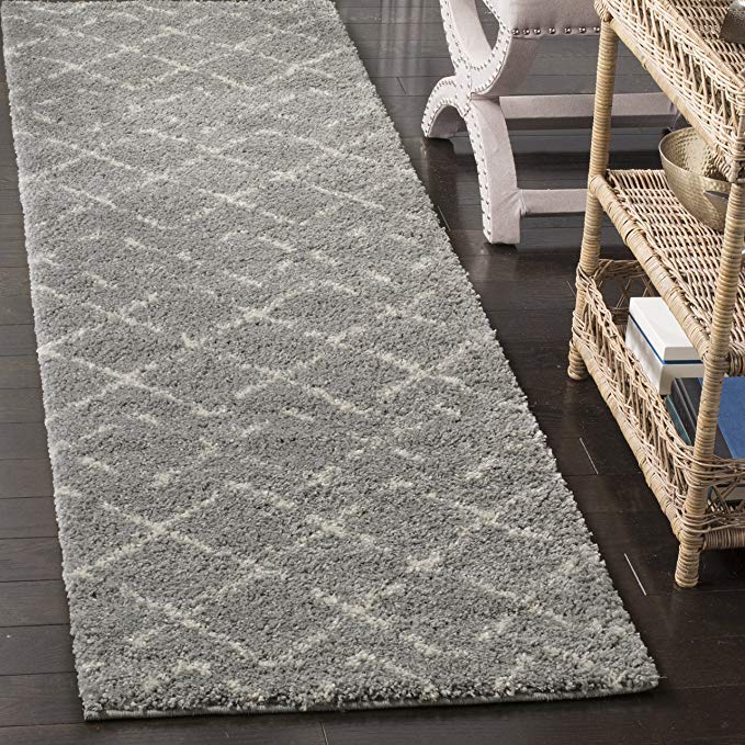 Safavieh Arizona Shag Collection ASG743D Southwestern Diamond Geometric Grey and Ivory Multi Runner (2'3