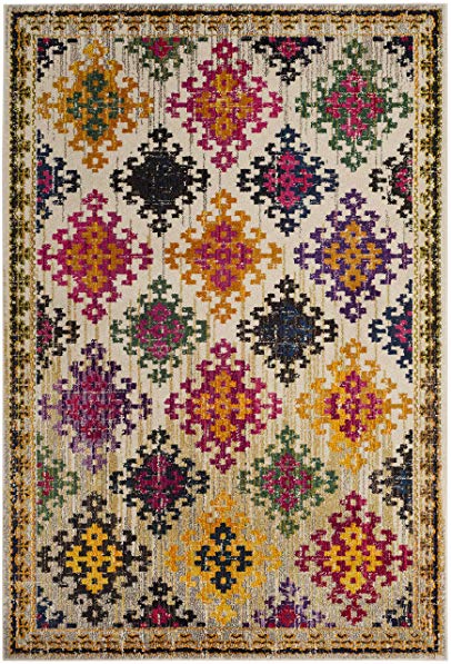 Safavieh Monaco Collection MNC244A Modern Bohemian Diamond Ivory and Multi Area Rug (4' x 6')