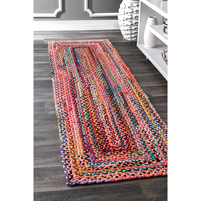 nuLOOM Hand Braided Bohemian Colorful Cotton Runner Rug, Multi, 2' 6