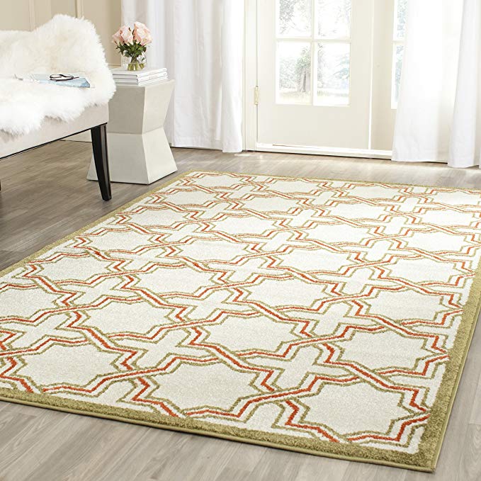 Safavieh Amherst Collection AMT413A Ivory and Light Green Indoor/ Outdoor Square Area Rug (7' Square)