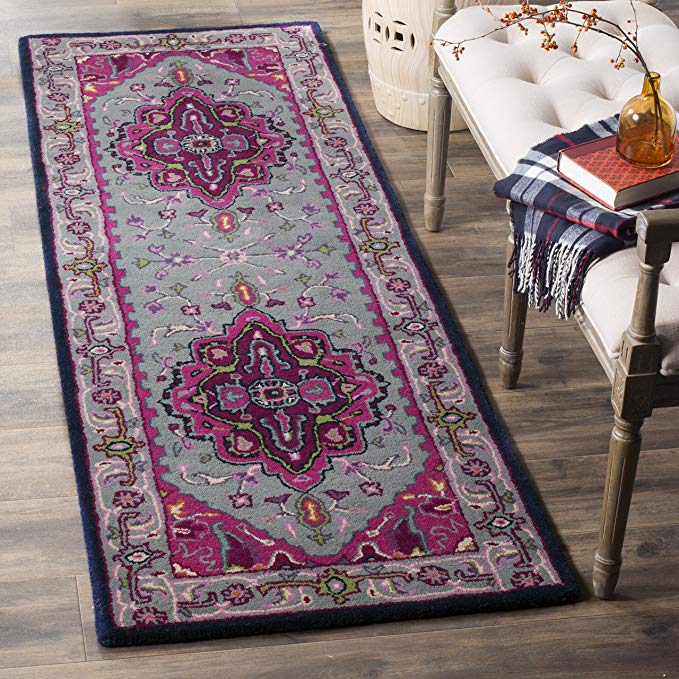 Safavieh Bellagio Collection BLG541B Grey and Pink Bohemian Medallion Premium Wool Runner (2'3