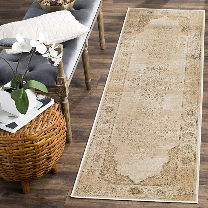 Safavieh Vintage Premium Collection VTG122-3440 Transitional Oriental Cream Distressed Silky Viscose Runner (2'2