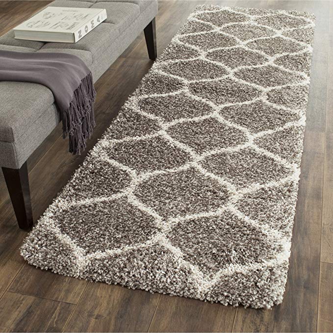 Safavieh Hudson Shag Collection SGH280B Grey and Ivory Moroccan Ogee Plush Runner (2'3