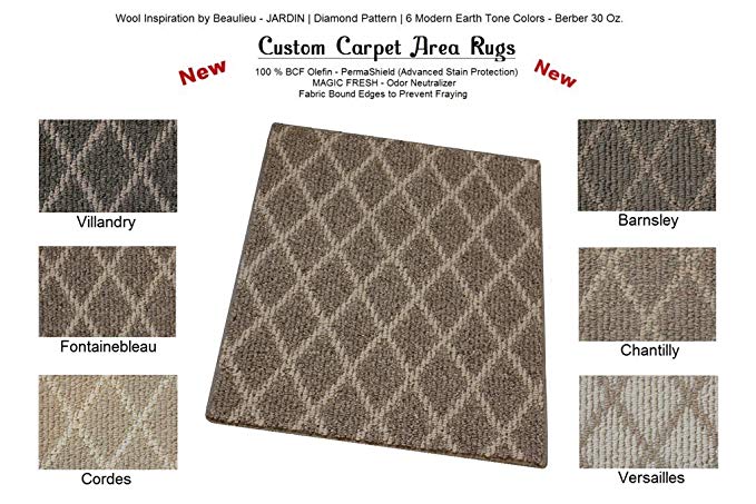 3'x5' Fontainebleau - JARDIN | Diamond Pattern | Custom Carpet Area Rugs & Runners - 30 Oz. Berber Style in Modern Earth Trones | 6 Colors to Choose From