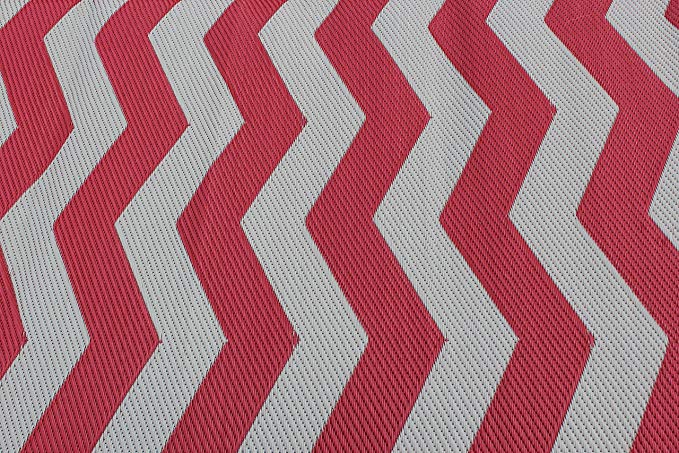 Rv Mat Patio Rug Chevron Pattern 9x16 Dark Red/Gray