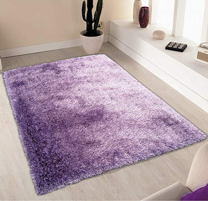 Shaggy Viscose Solid, Lavender Solid Area Rug, Hand Tufted, Approximate Size 2'x7'5